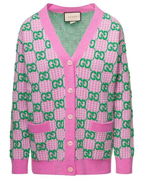 gucci pink tennis sweater|Gucci pink and green cardigan.